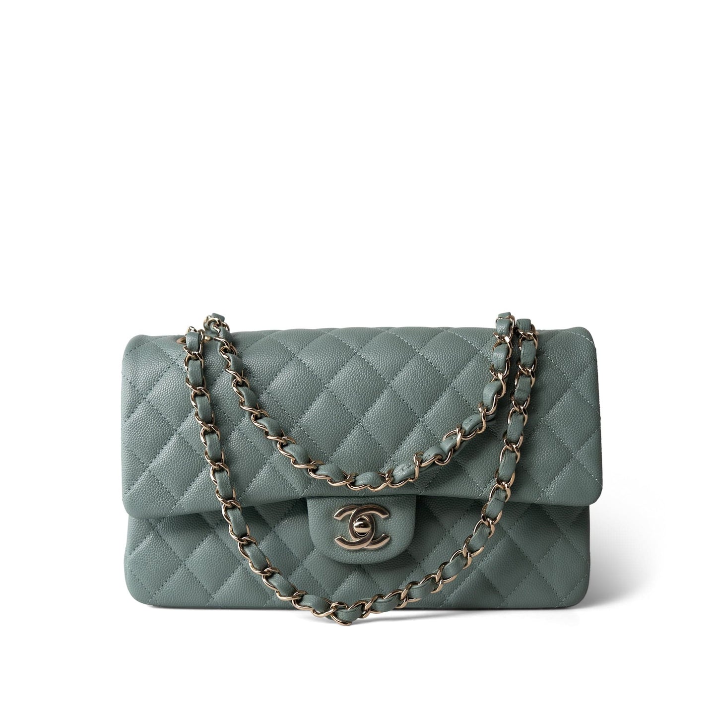 22C Dark Green Caviar Quilted Classic Flap Medium Light Gold Hardware