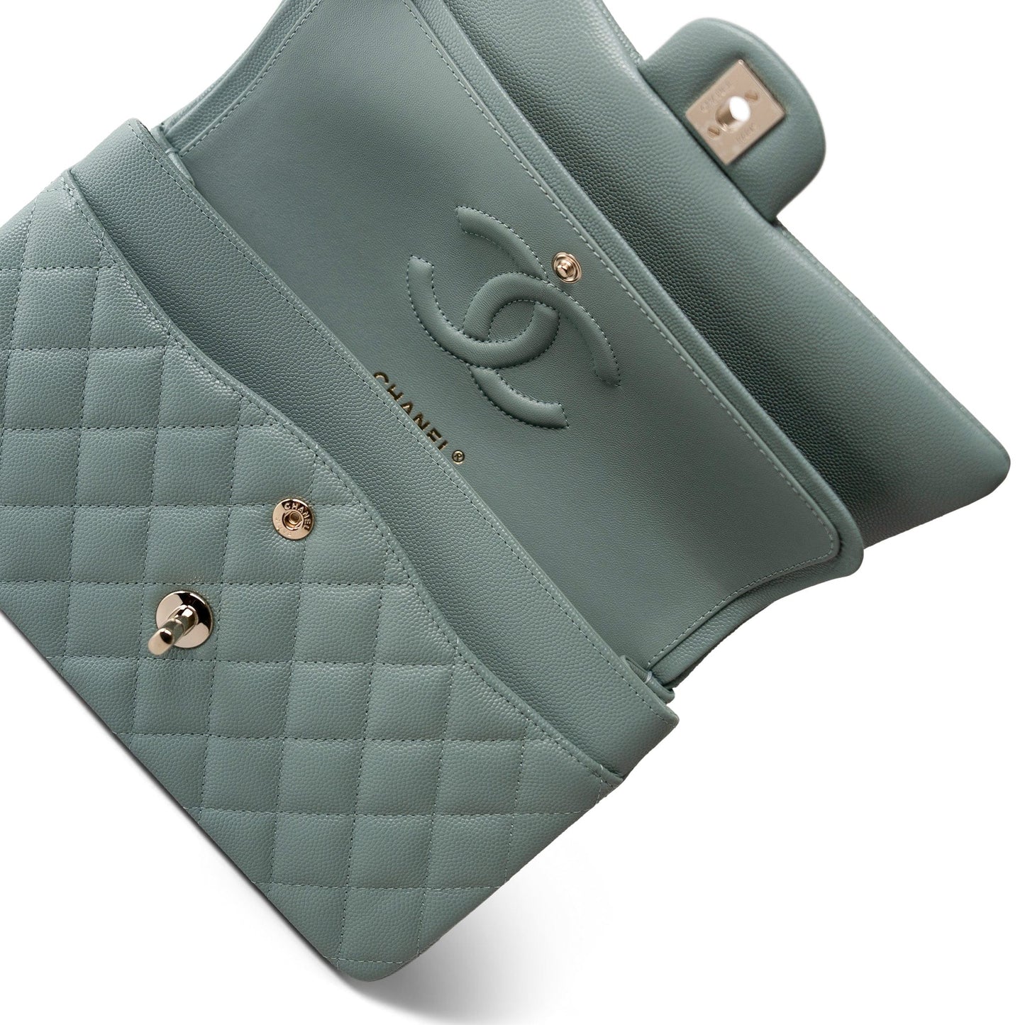 22C Dark Green Caviar Quilted Classic Flap Medium Light Gold Hardware