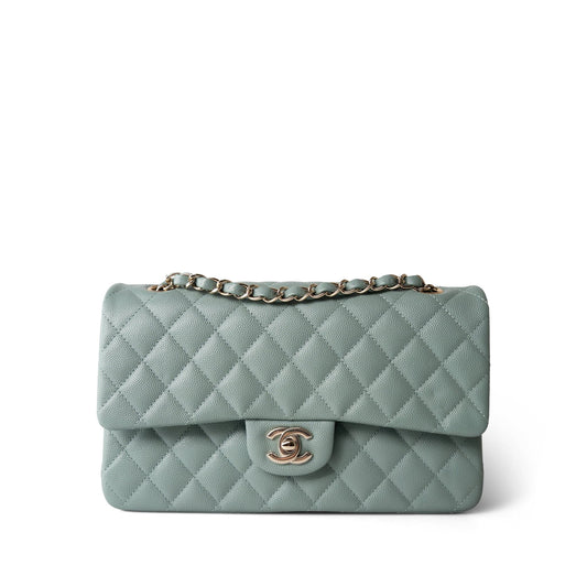 22C Dark Green Caviar Quilted Classic Flap Medium Light Gold Hardware