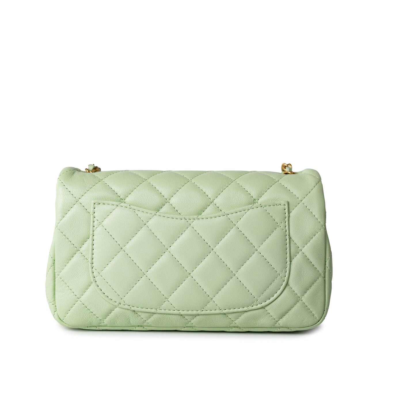 22C Light Green Lambskin Quilted Pearl Crush Mini Rectangular Flap Aged Gold Hardware
