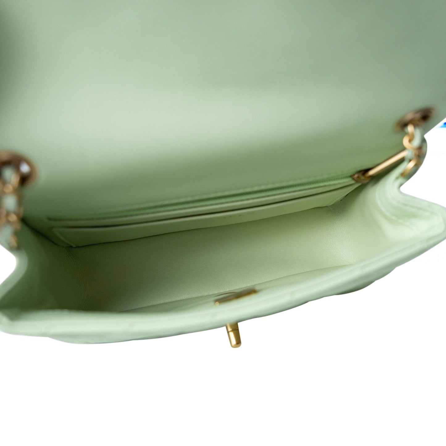 22C Light Green Lambskin Quilted Pearl Crush Mini Rectangular Flap Aged Gold Hardware