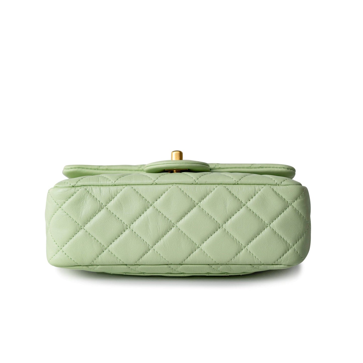 22C Light Green Lambskin Quilted Pearl Crush Mini Rectangular Flap Aged Gold Hardware