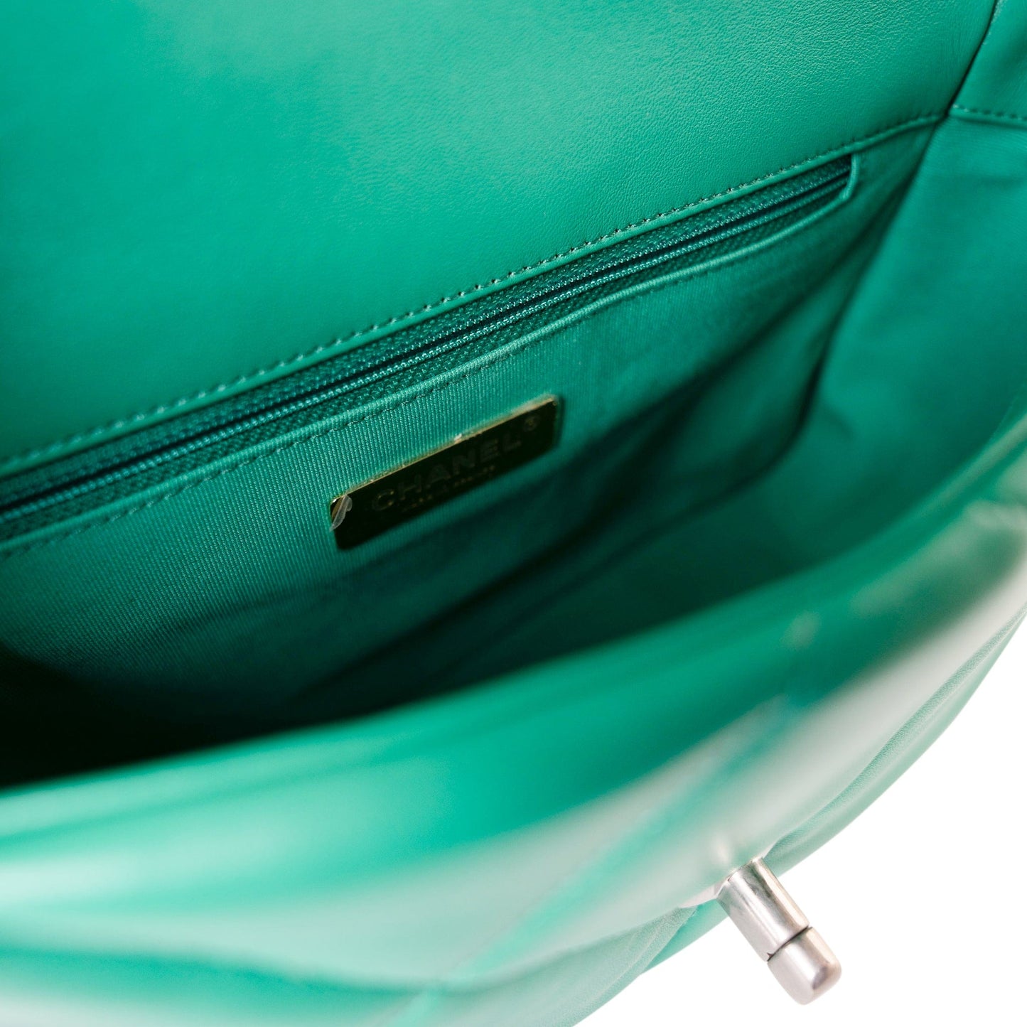 23P Green Lambskin Quilted 19 Flap Small Mixed / Reverse Hardware