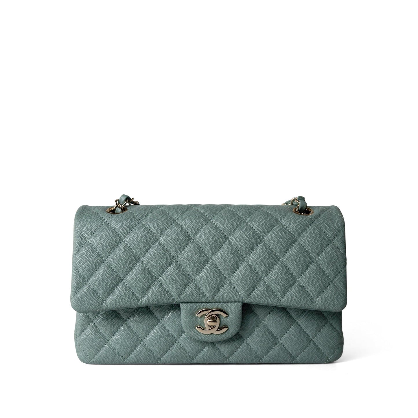 22C Dark Green Caviar Quilted Classic Flap Light Gold Hardware