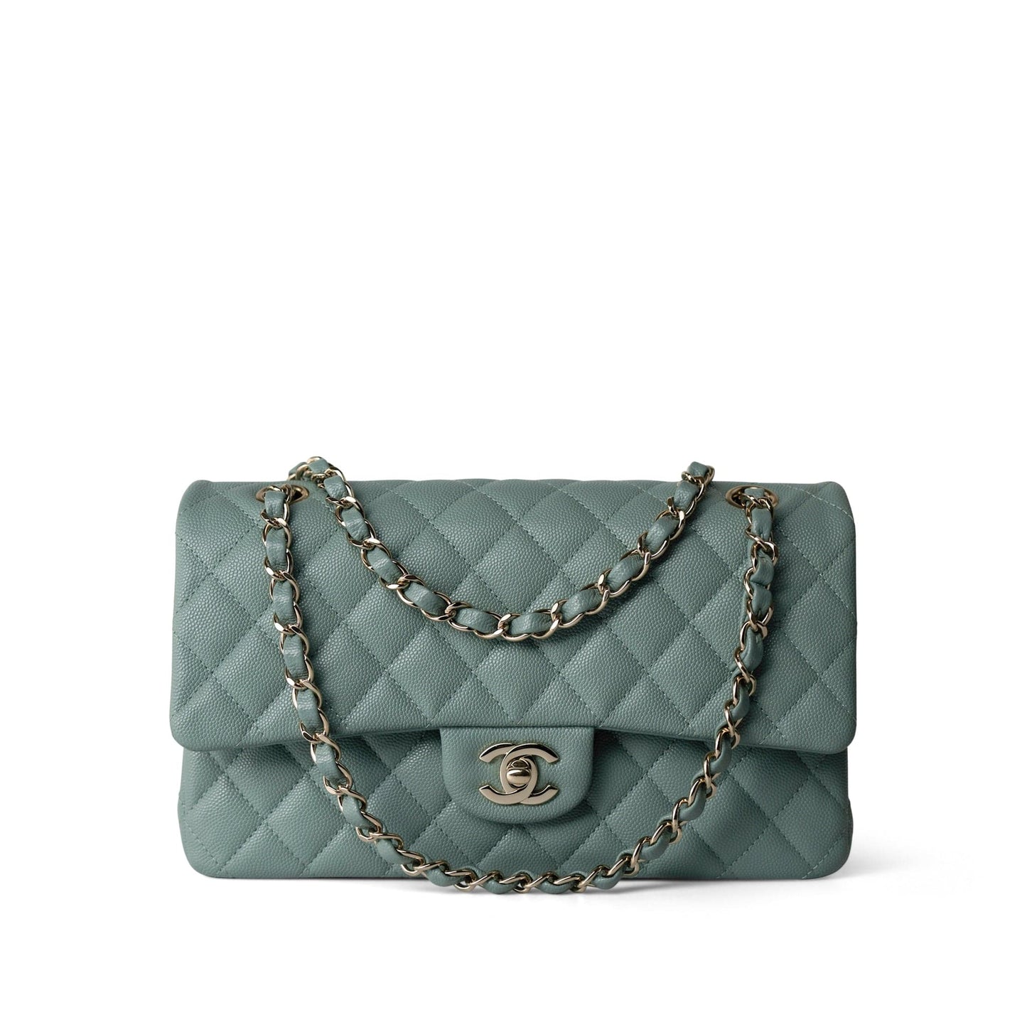 22C Dark Green Caviar Quilted Classic Flap Light Gold Hardware