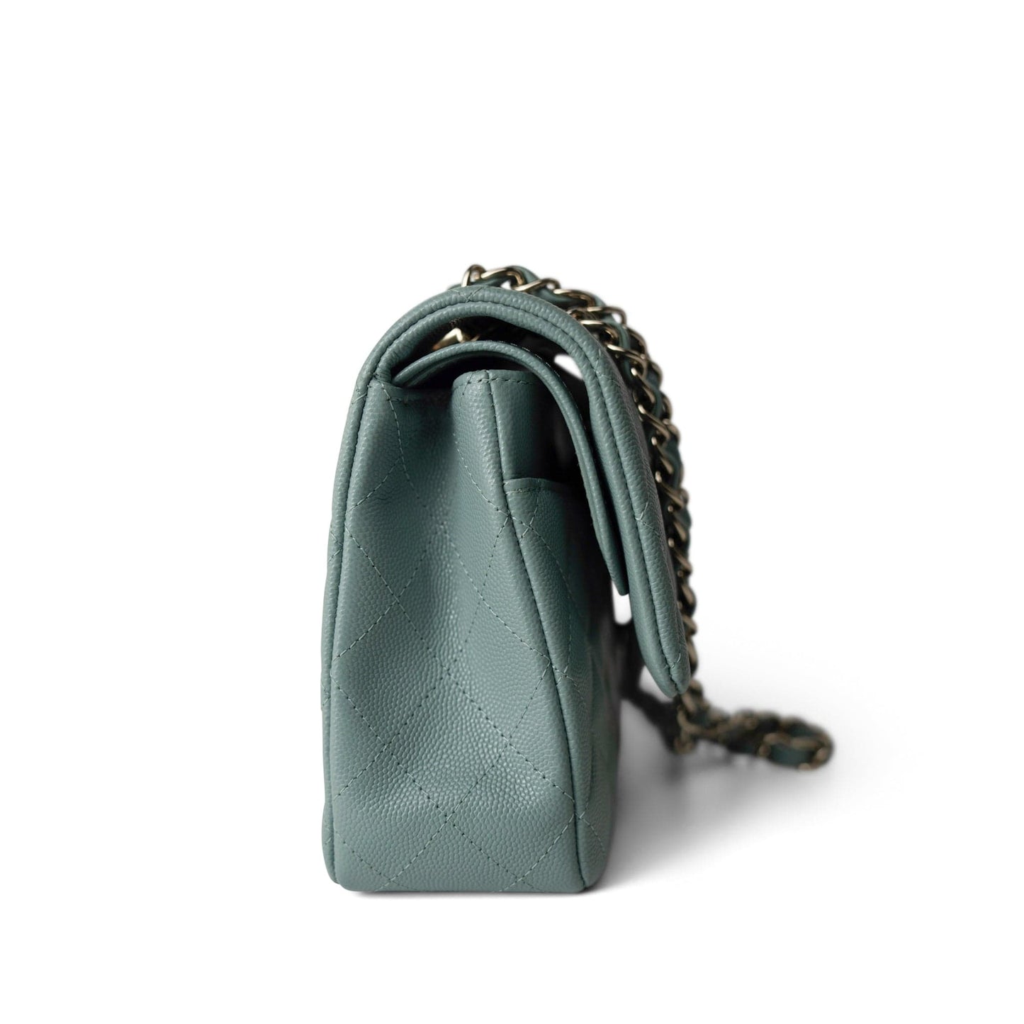 22C Dark Green Caviar Quilted Classic Flap Light Gold Hardware