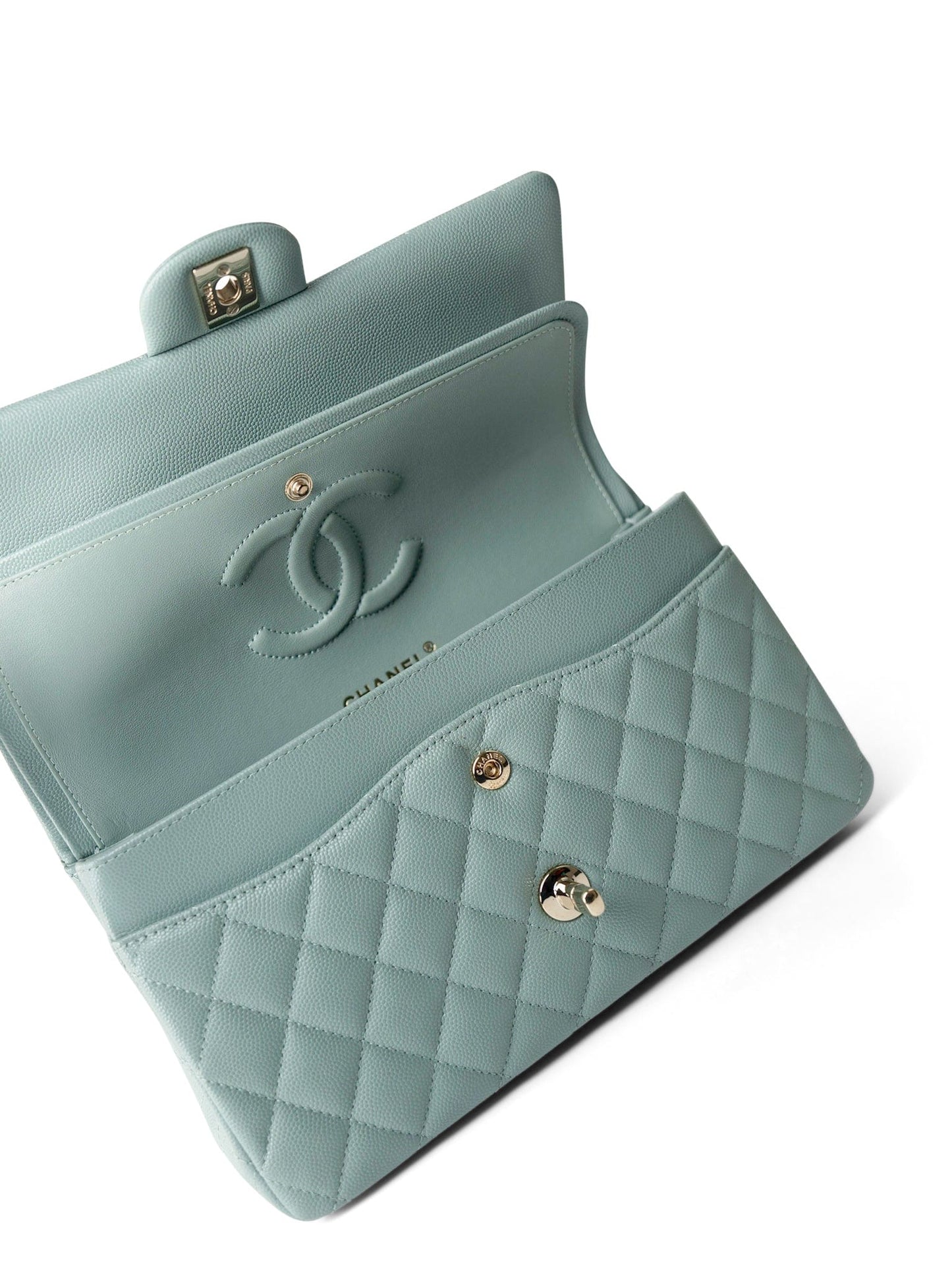 22C Dark Green Caviar Quilted Classic Flap Light Gold Hardware