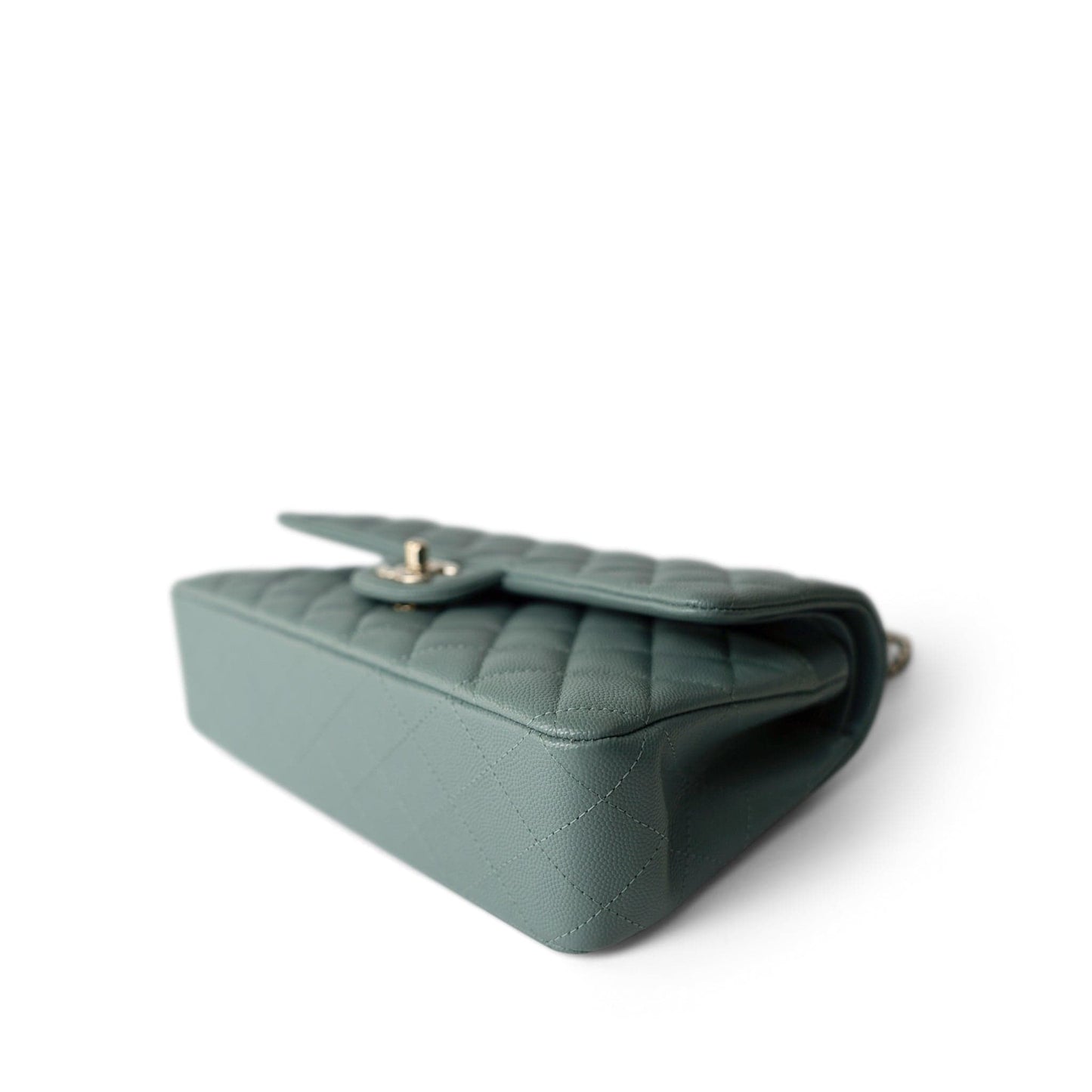 22C Dark Green Caviar Quilted Classic Flap Light Gold Hardware