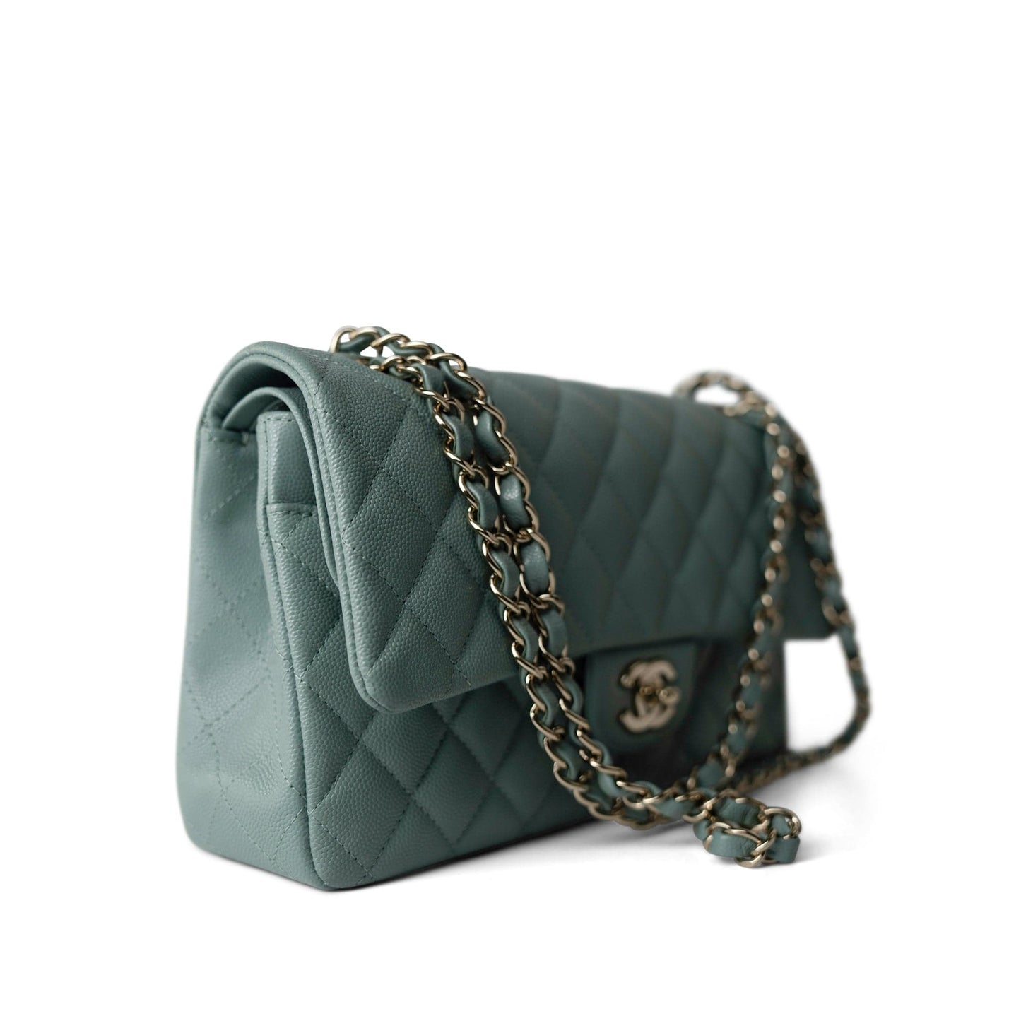 22C Dark Green Caviar Quilted Classic Flap Light Gold Hardware