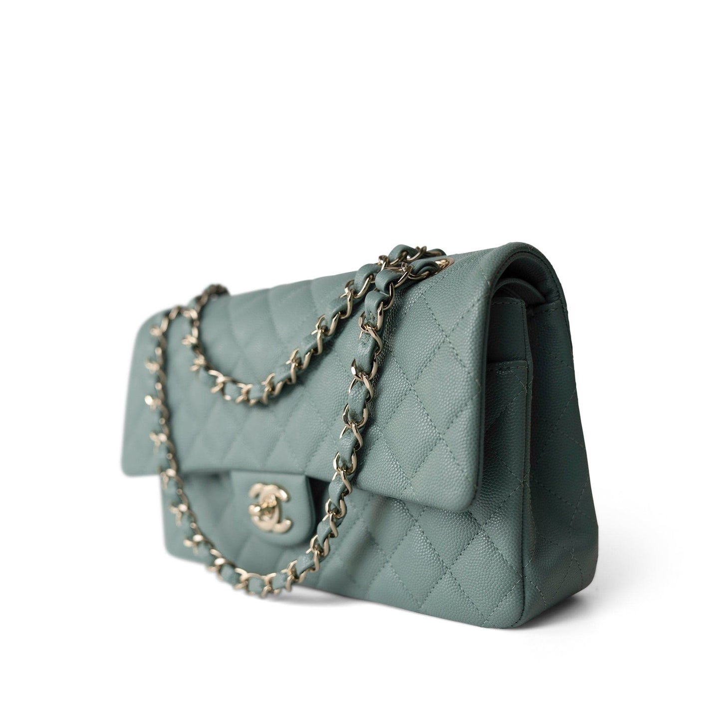 22C Dark Green Caviar Quilted Classic Flap Light Gold Hardware