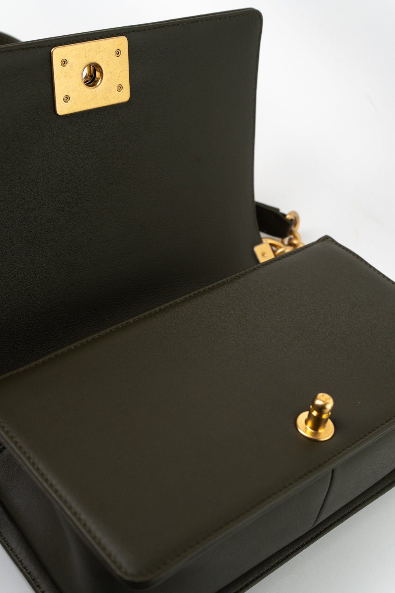 Khaki Green Lambskin Quilted Medium Boy Bag Aged Gold Hardware