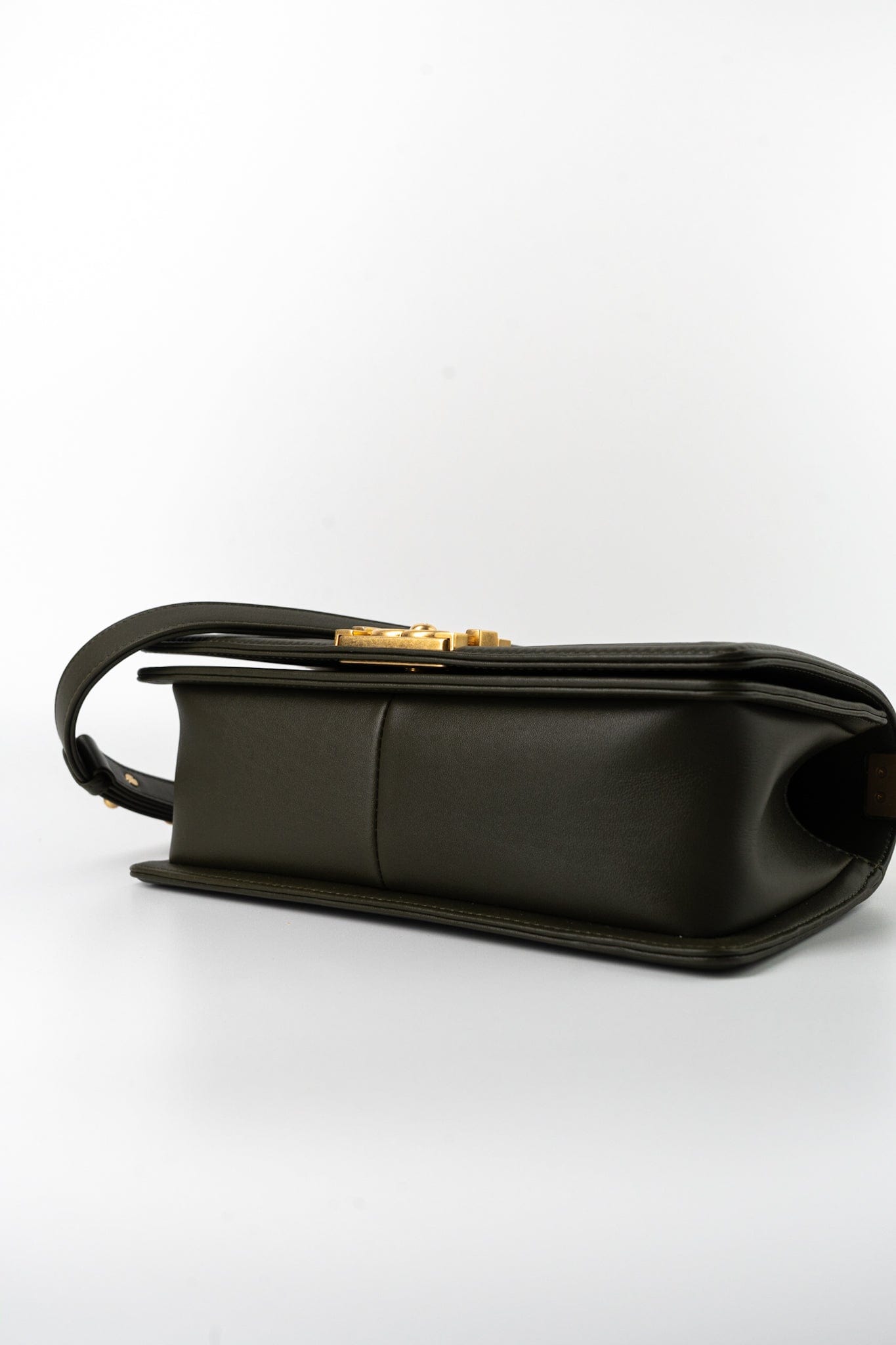 Khaki Green Lambskin Quilted Medium Boy Bag Aged Gold Hardware