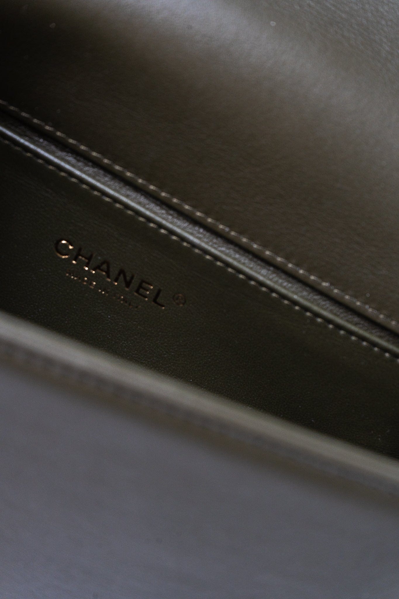 Khaki Green Lambskin Quilted Medium Boy Bag Aged Gold Hardware