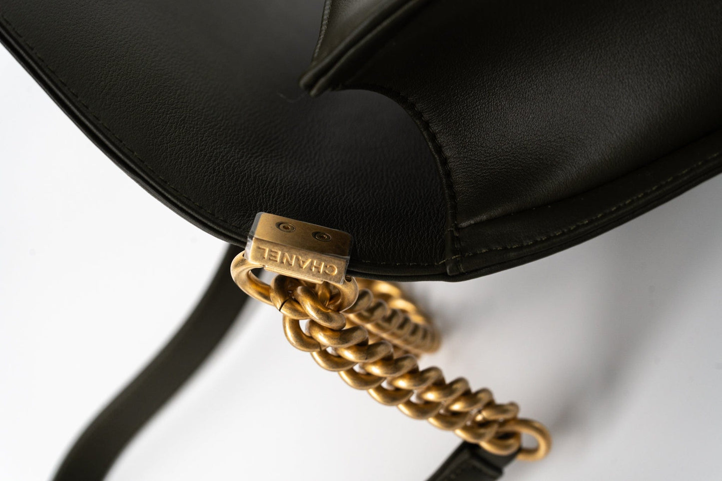 Khaki Green Lambskin Quilted Medium Boy Bag Aged Gold Hardware