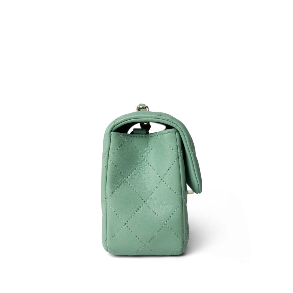 Light Green Lambskin Quilted Mini Rectangular Flap