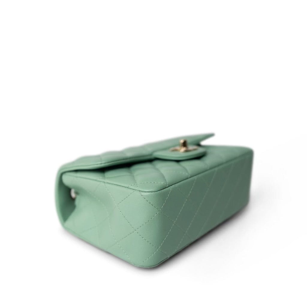 Light Green Lambskin Quilted Mini Rectangular Flap