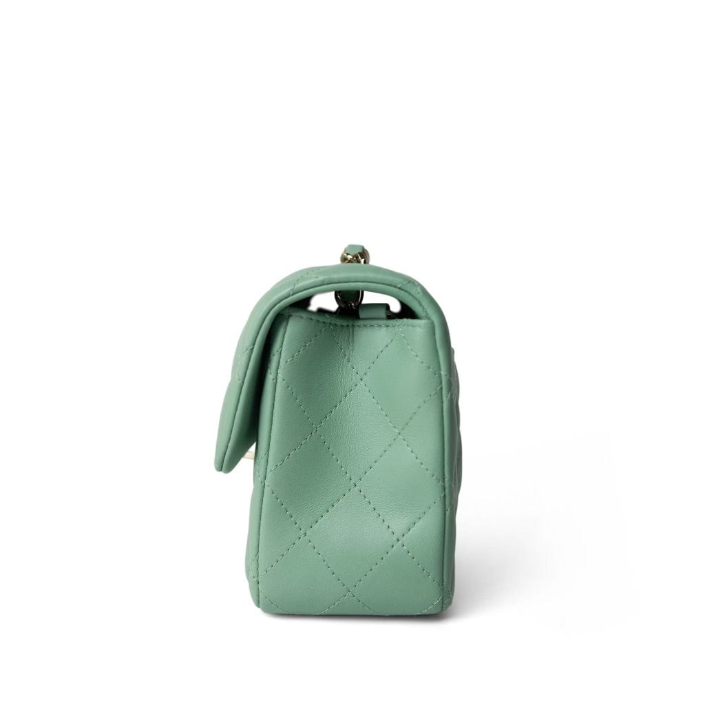 Light Green Lambskin Quilted Mini Rectangular Flap