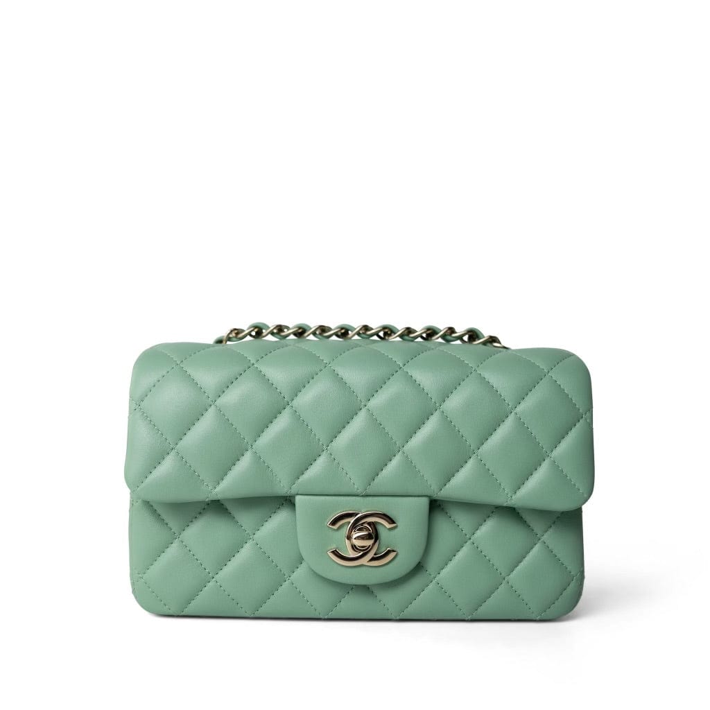 Light Green Lambskin Quilted Mini Rectangular Flap