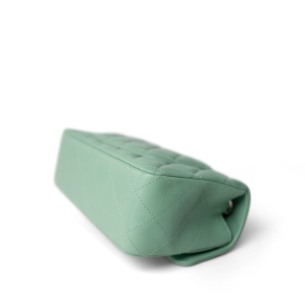 Light Green Lambskin Quilted Mini Rectangular Flap