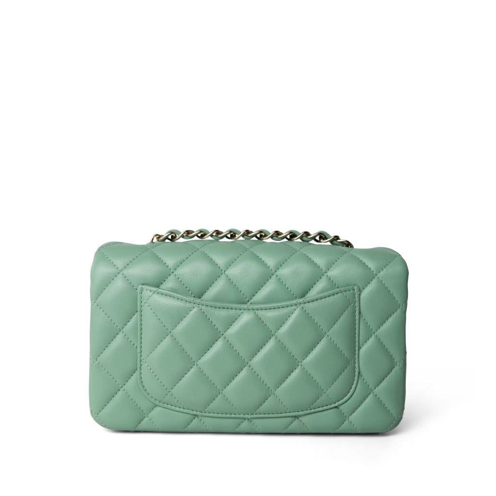 Light Green Lambskin Quilted Mini Rectangular Flap