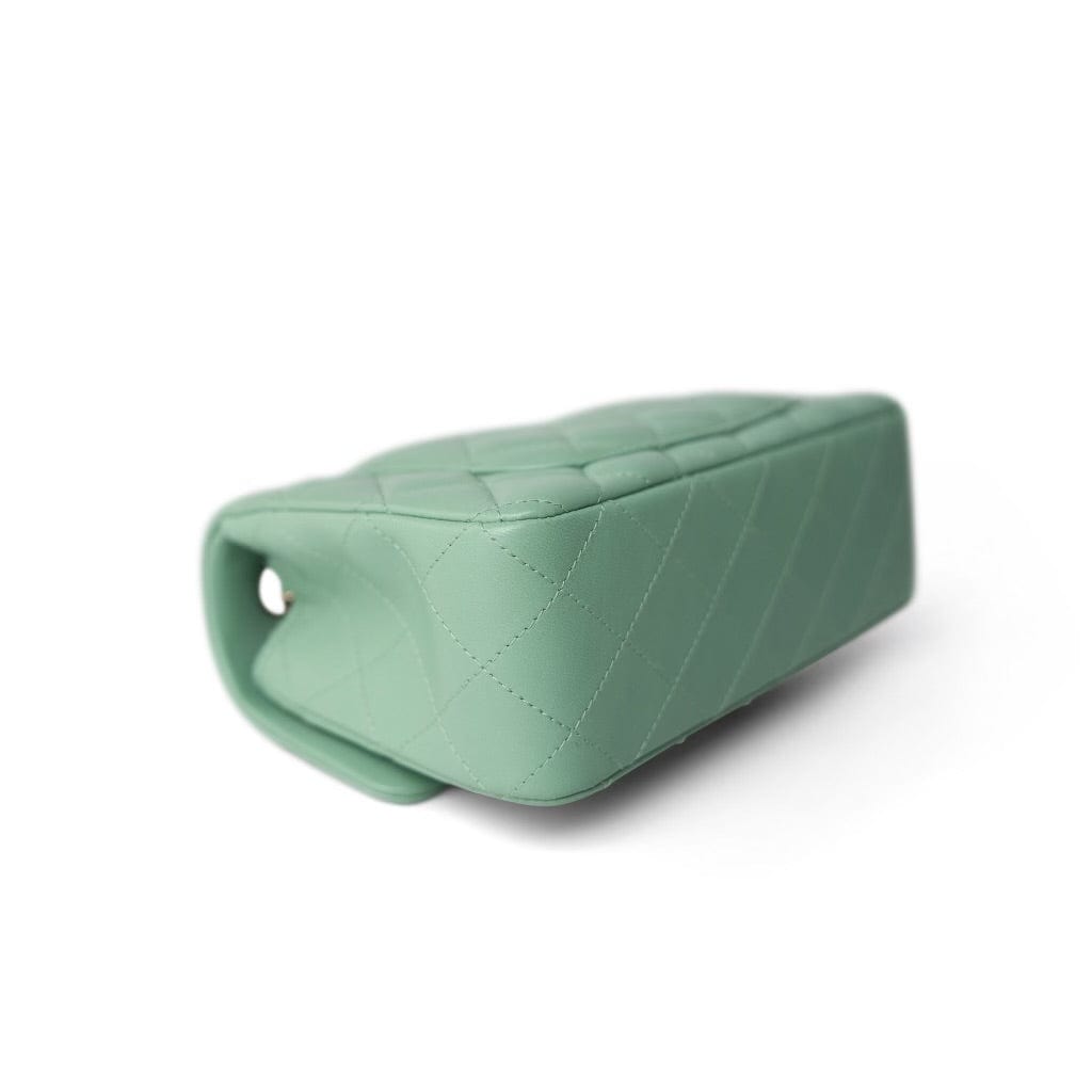 Light Green Lambskin Quilted Mini Rectangular Flap