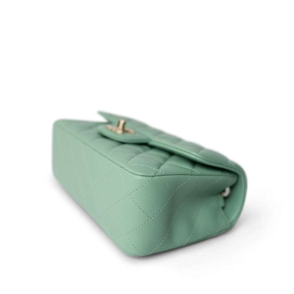 Light Green Lambskin Quilted Mini Rectangular Flap