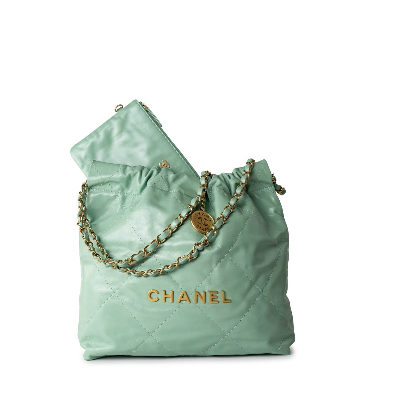 Light Green Small Calfskin Quilted 22 Hobo Bag w/ Antique Gold Hardware