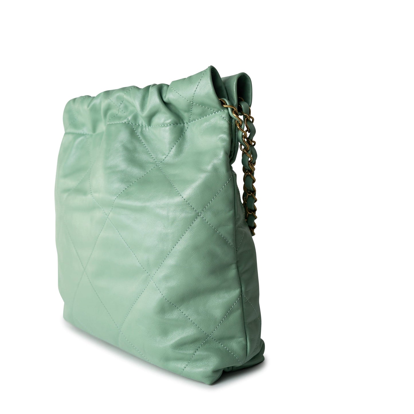 Light Green Small Calfskin Quilted 22 Hobo Bag w/ Antique Gold Hardware