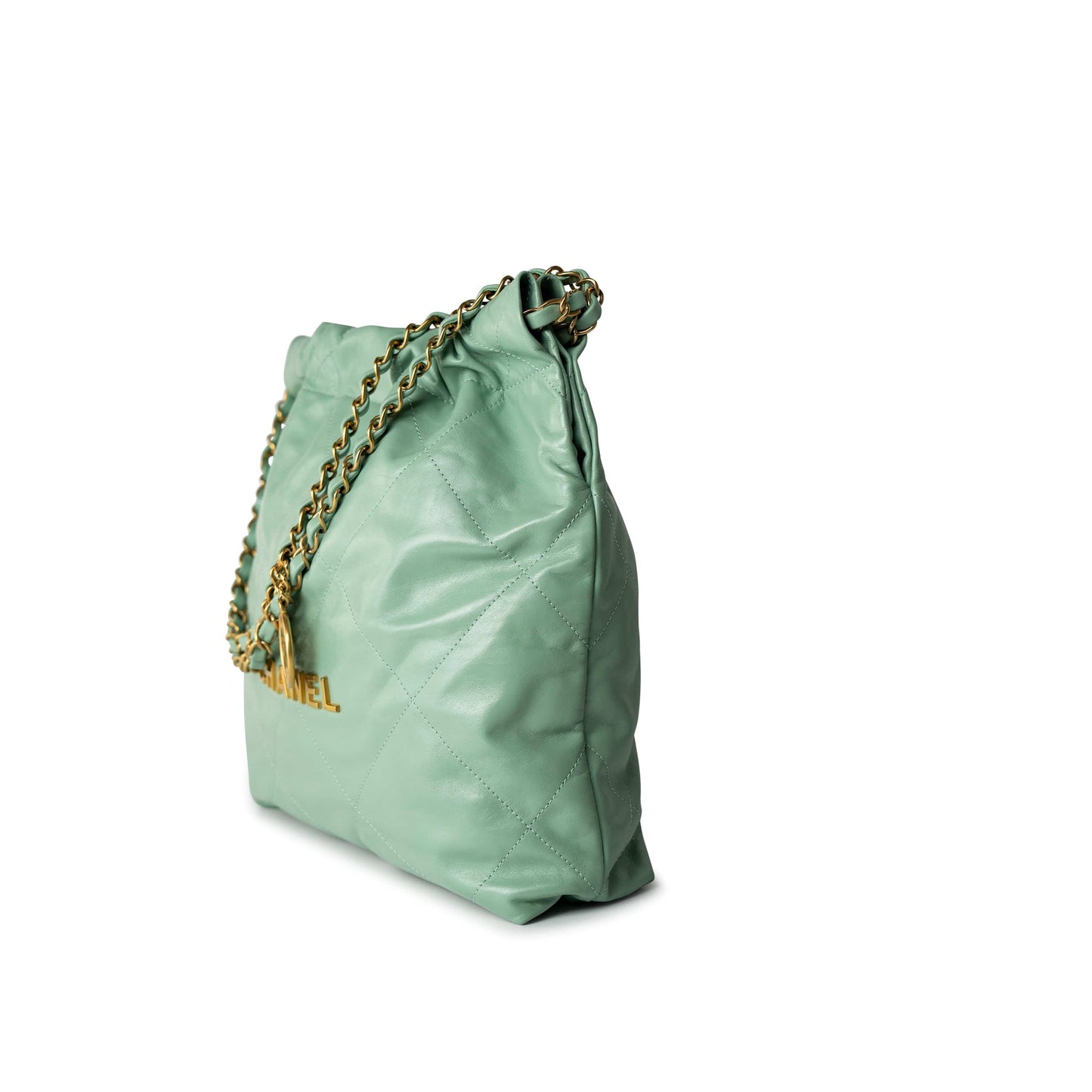 Light Green Small Calfskin Quilted 22 Hobo Bag w/ Antique Gold Hardware