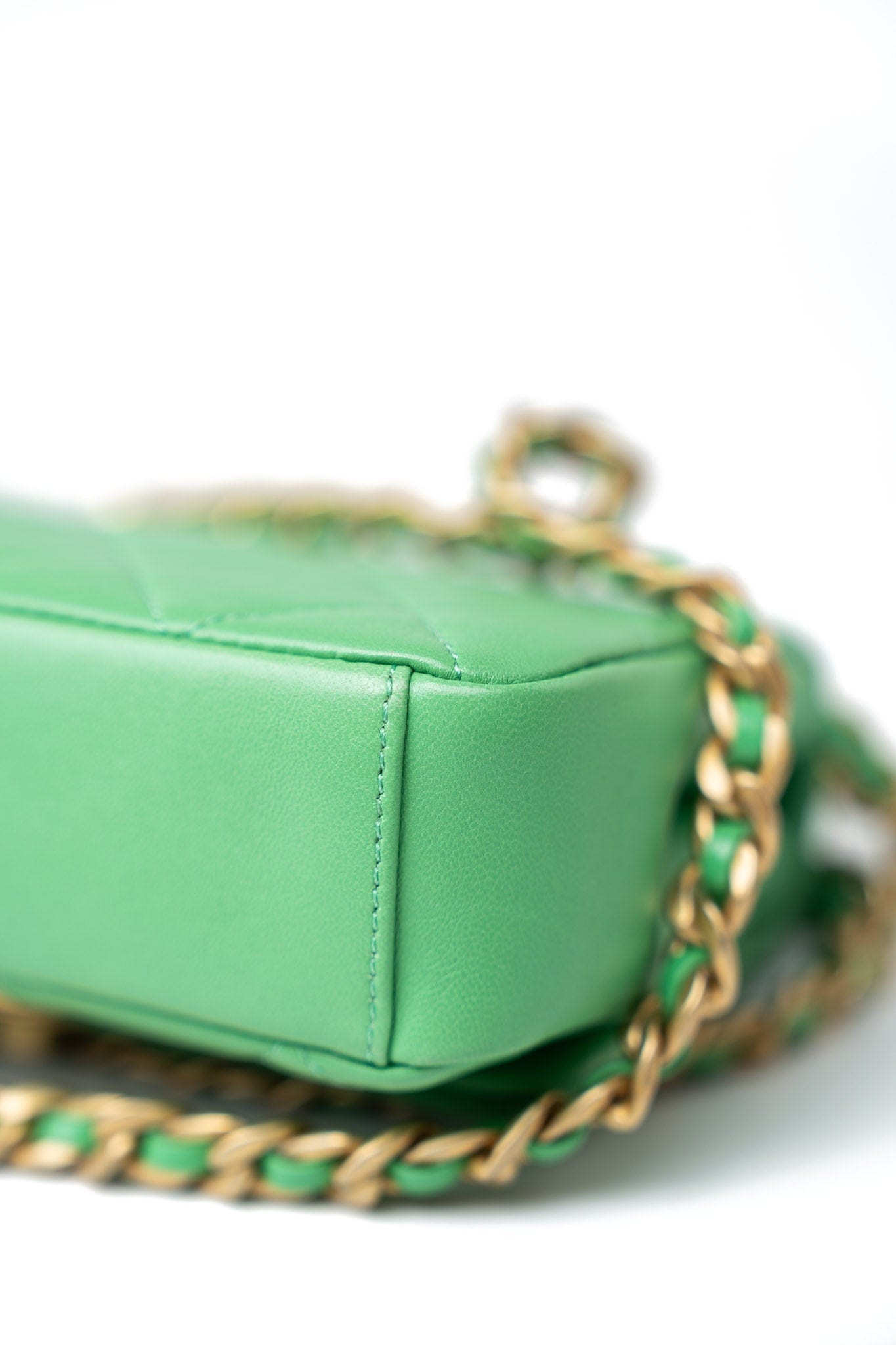 Mini Green Lambskin Quilted Entwined Single Flap Antique Gold Hardware