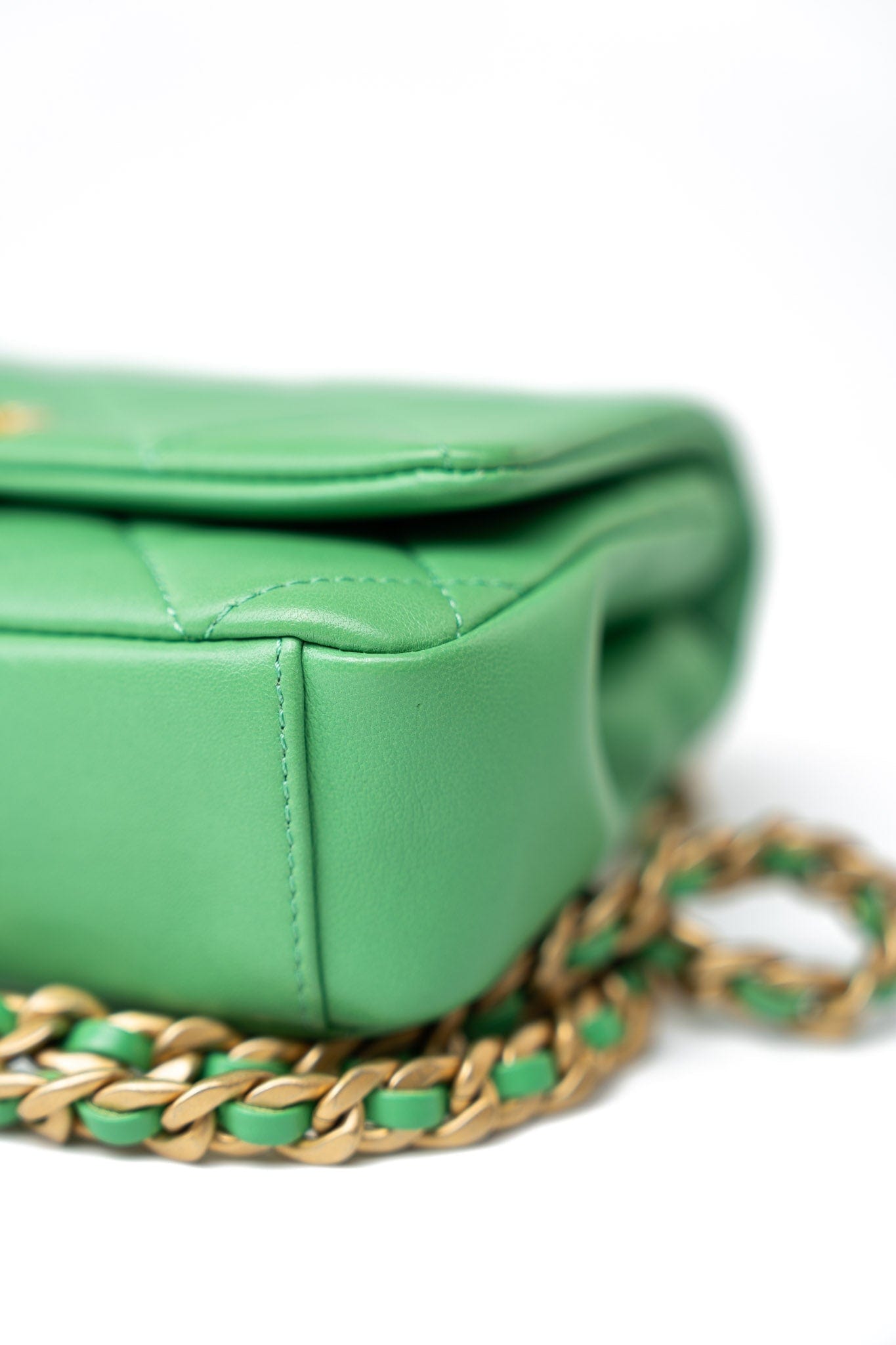 Mini Green Lambskin Quilted Entwined Single Flap Antique Gold Hardware