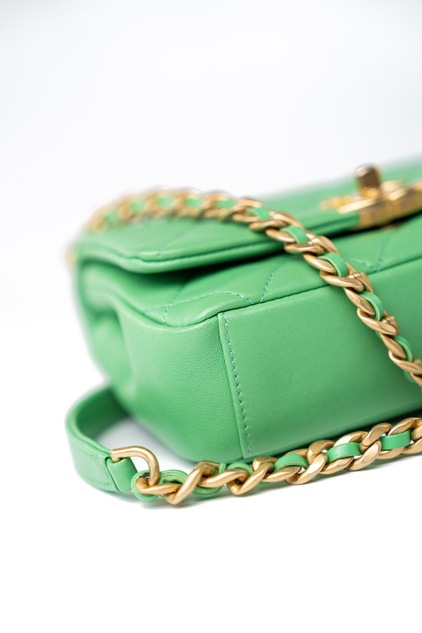 Mini Green Lambskin Quilted Entwined Single Flap Antique Gold Hardware