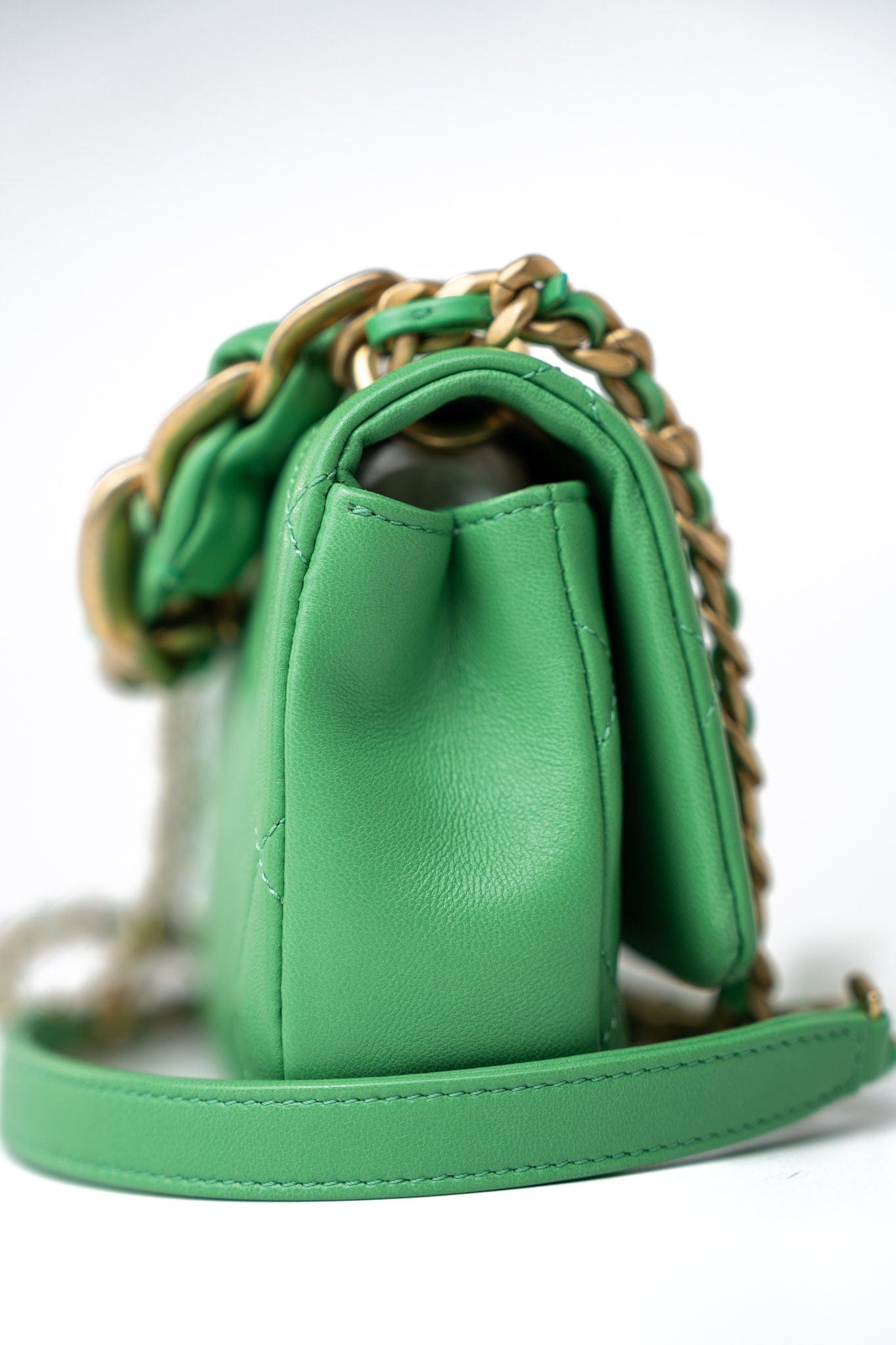 Mini Green Lambskin Quilted Entwined Single Flap Antique Gold Hardware