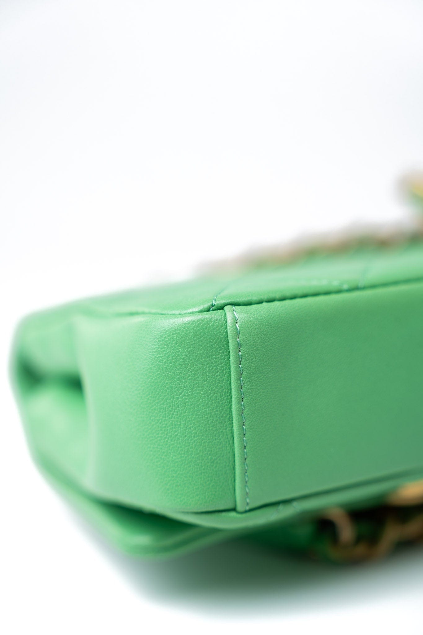 Mini Green Lambskin Quilted Entwined Single Flap Antique Gold Hardware