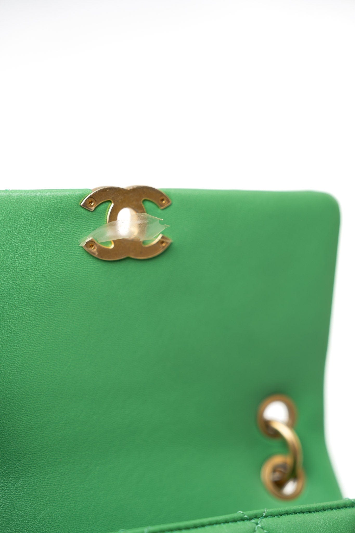 Mini Green Lambskin Quilted Entwined Single Flap Antique Gold Hardware