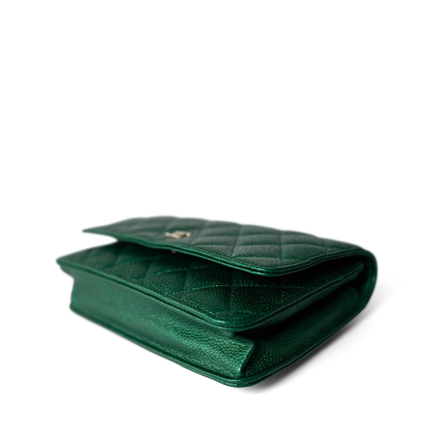 18S Emerald Green Caviar Quilted Wallet on Chain WOC