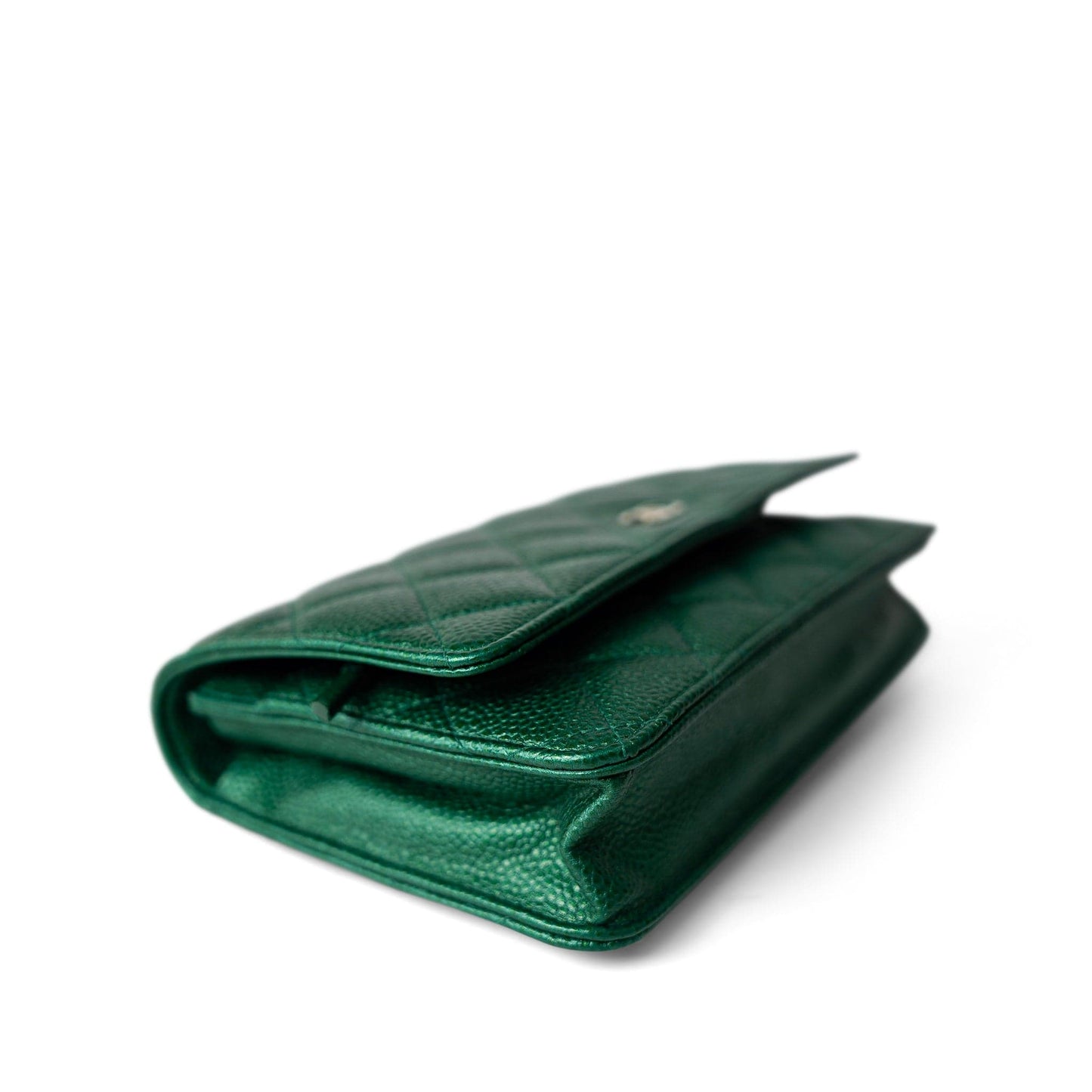 18S Emerald Green Caviar Quilted Wallet on Chain WOC