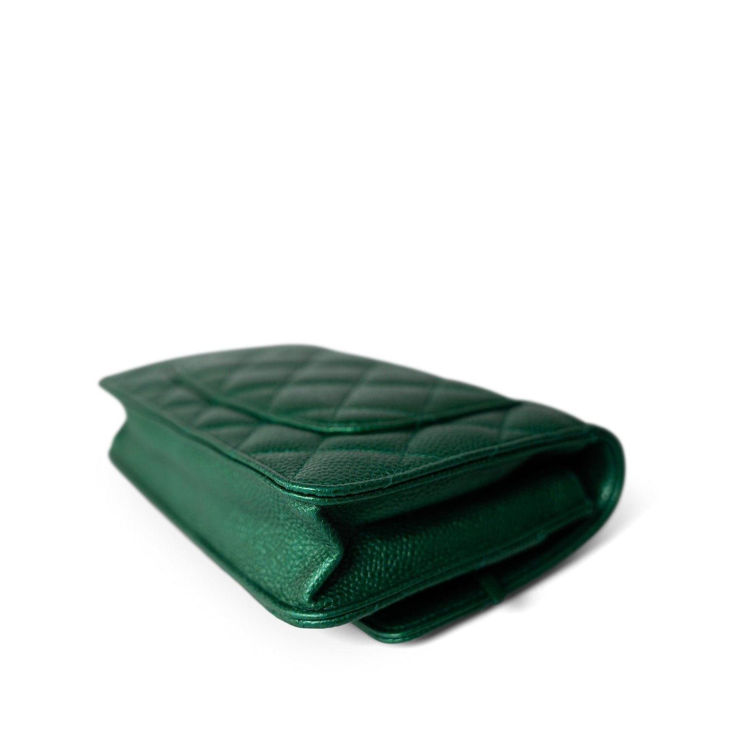 18S Emerald Green Caviar Quilted Wallet on Chain WOC