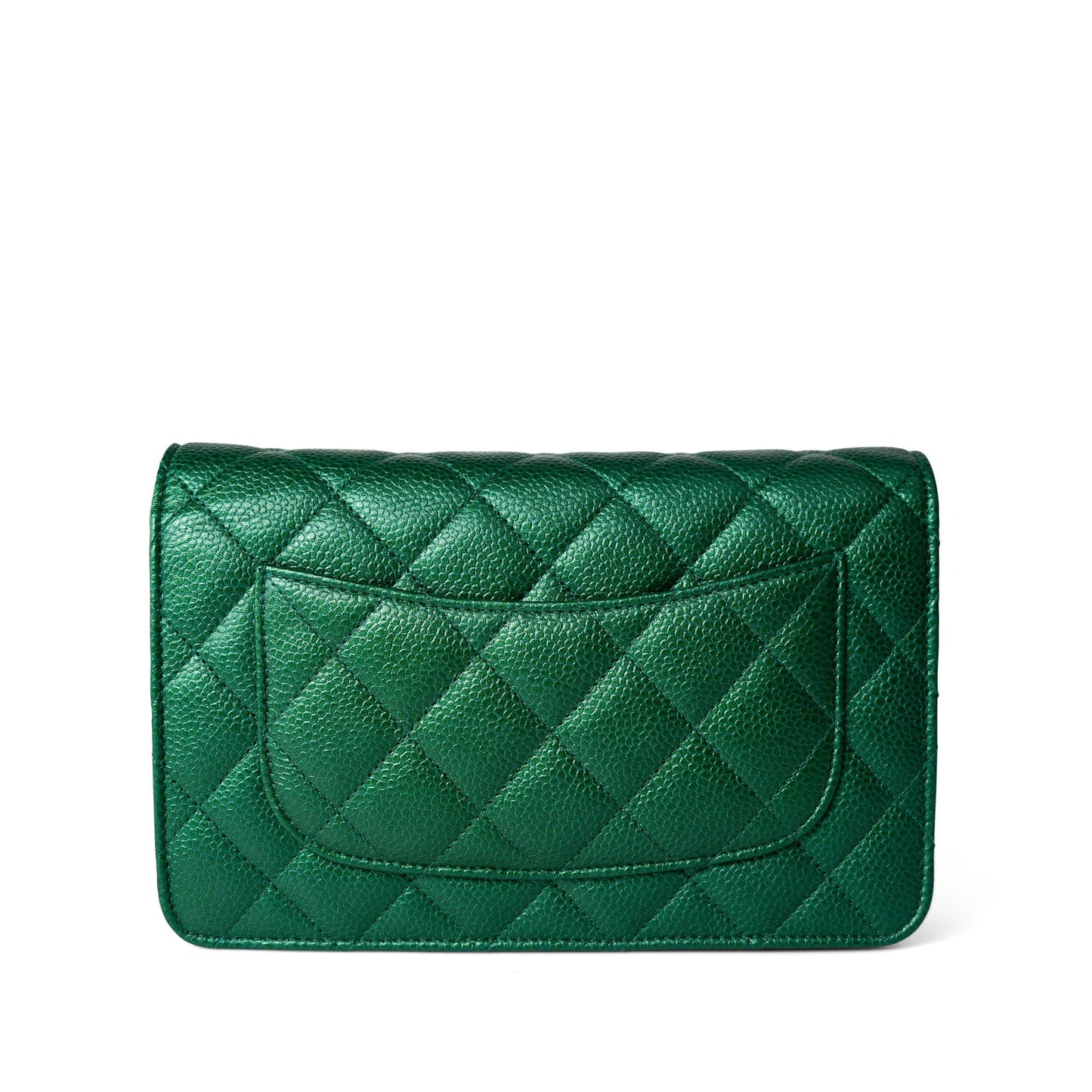 18S Emerald Green Caviar Quilted Wallet on Chain WOC