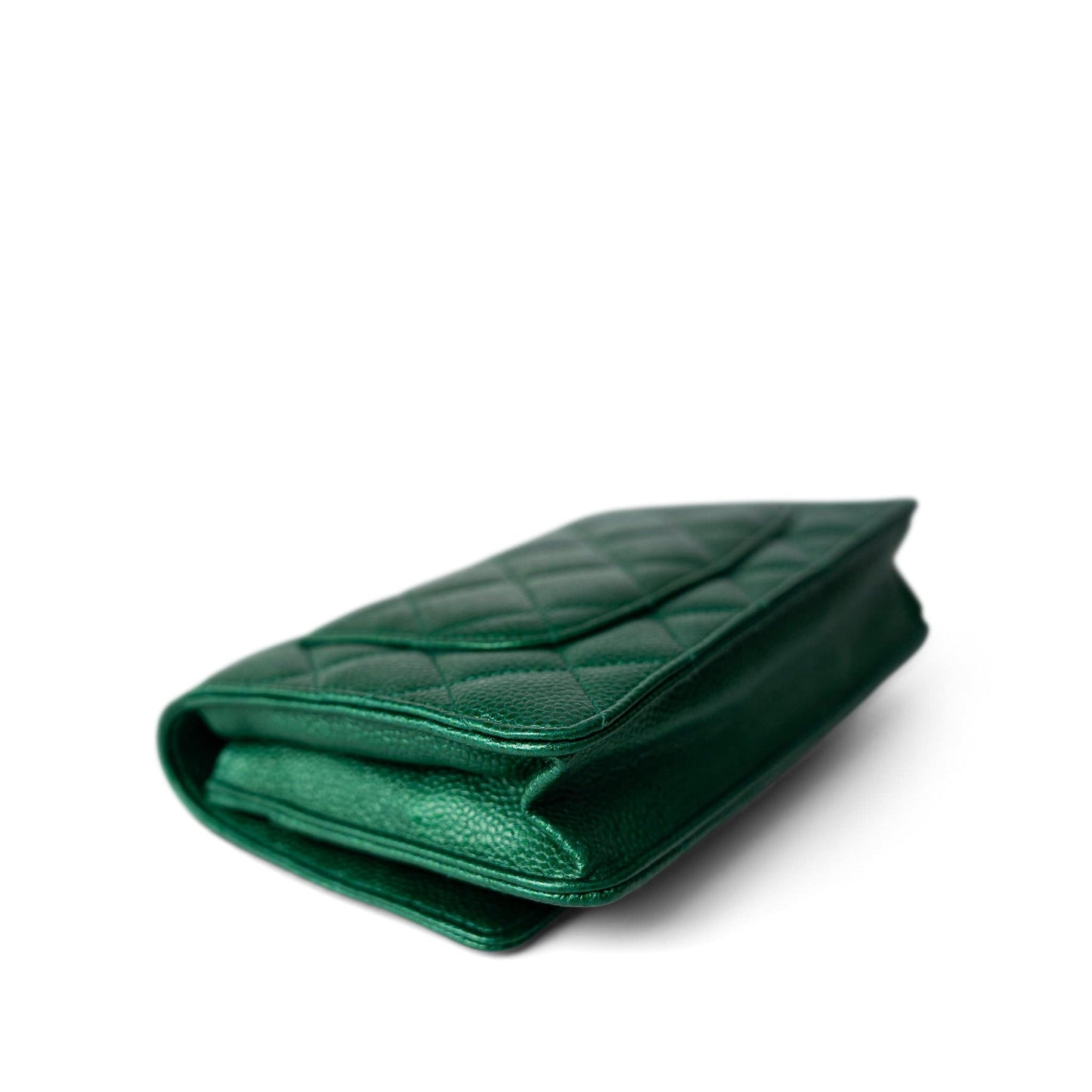 18S Emerald Green Caviar Quilted Wallet on Chain WOC