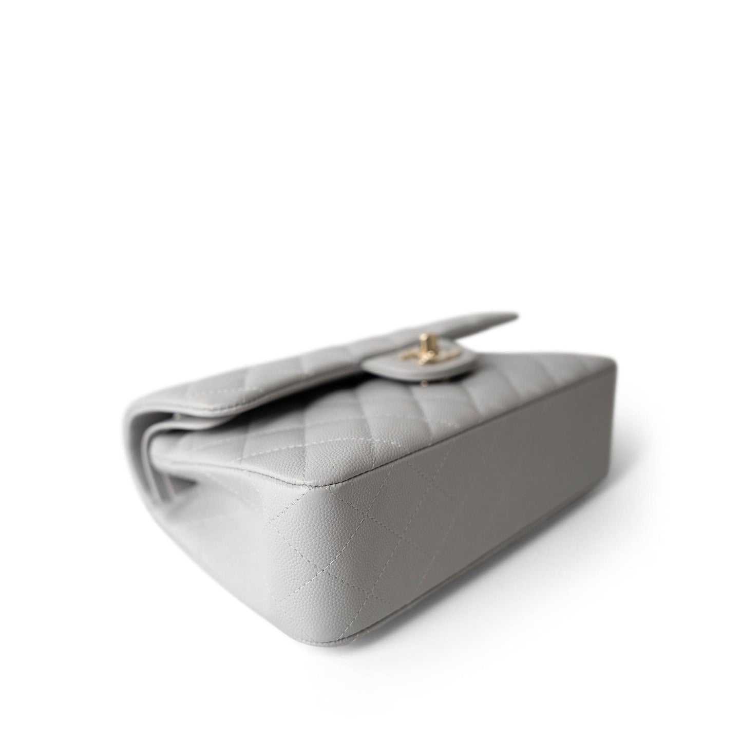 21A Grey Caviar Quilted Classic Flap Small Light Gold Hardware