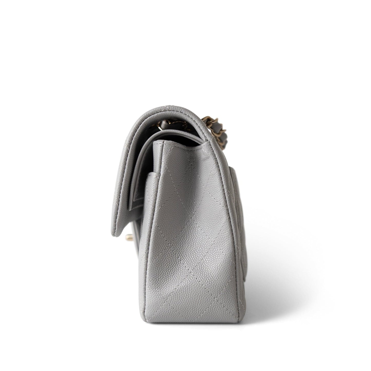 21A Grey Caviar Quilted Classic Flap Small Light Gold Hardware