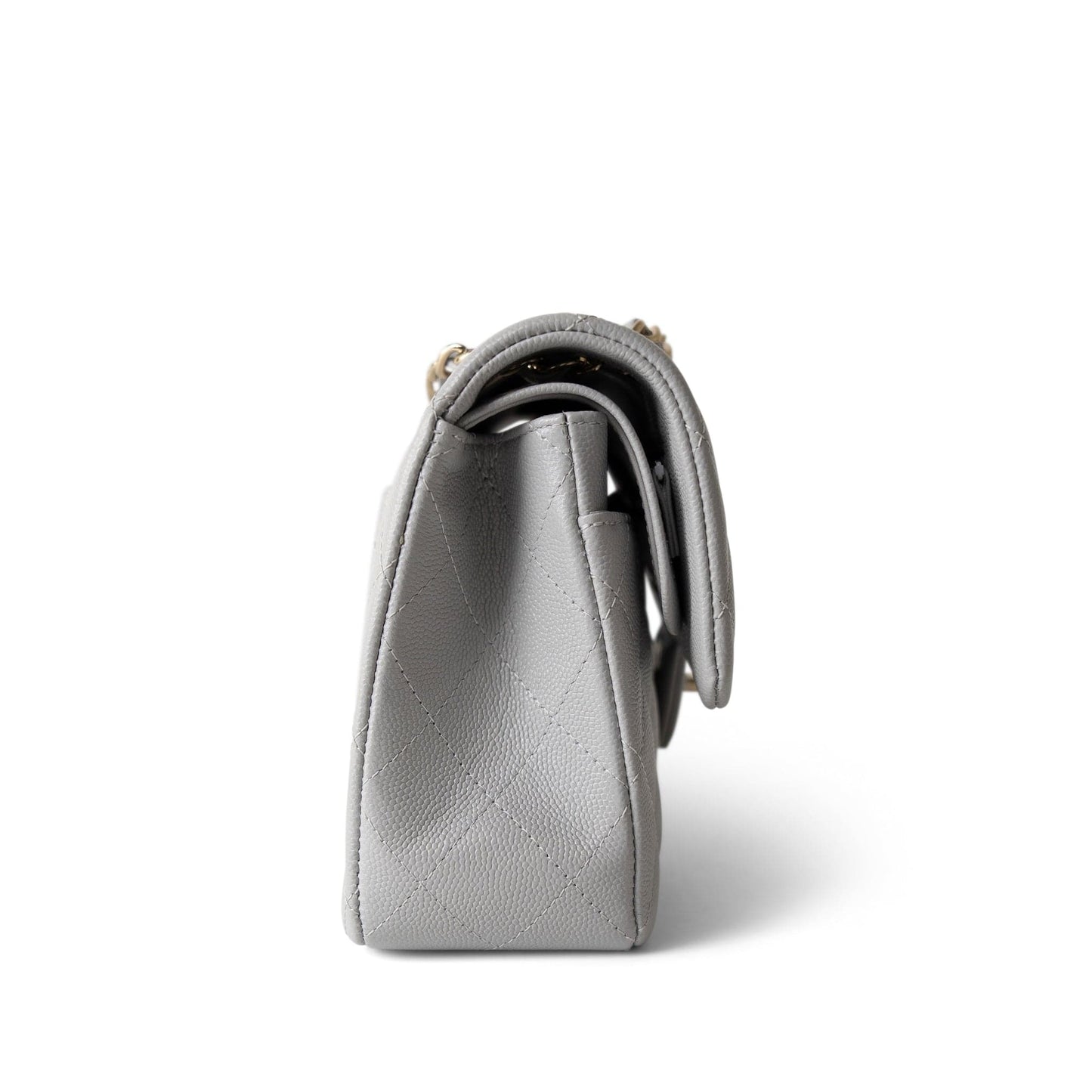 21A Grey Caviar Quilted Classic Flap Small Light Gold Hardware