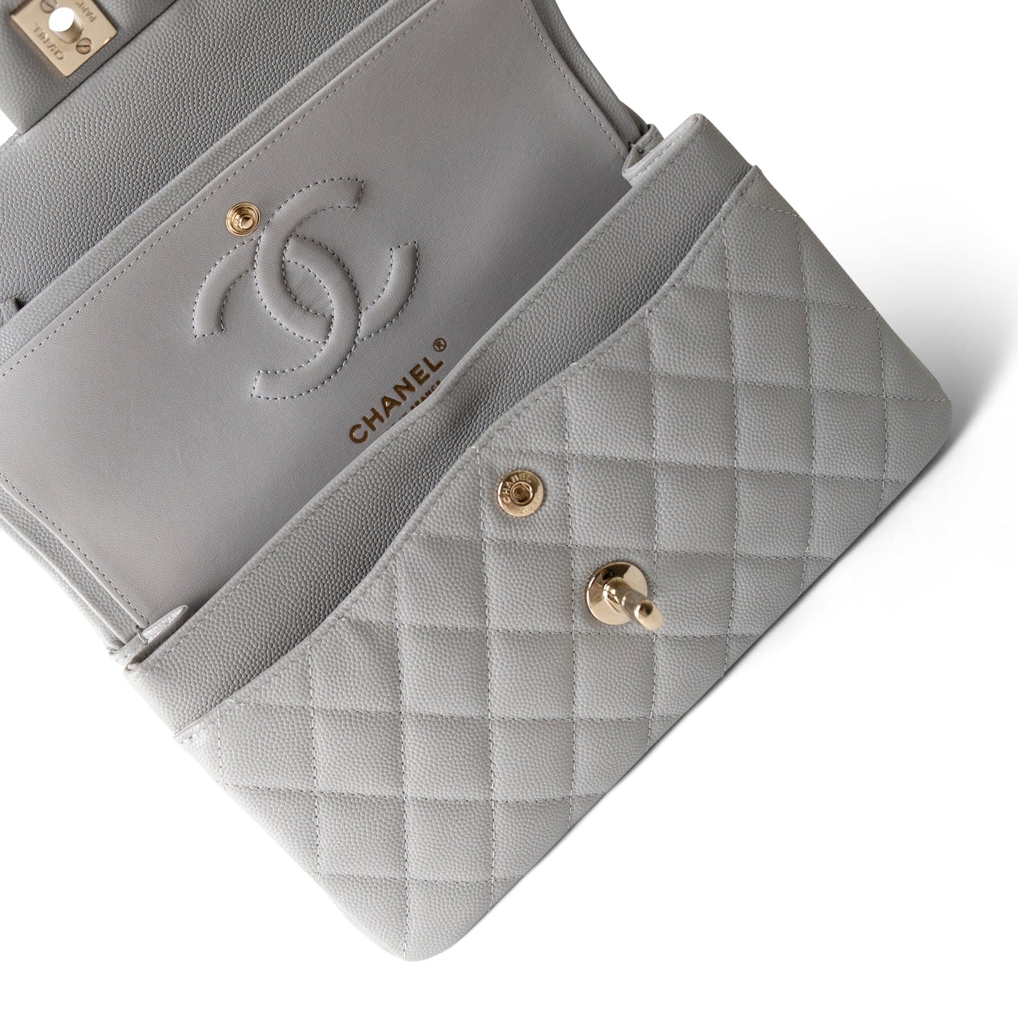 21A Grey Caviar Quilted Classic Flap Small Light Gold Hardware