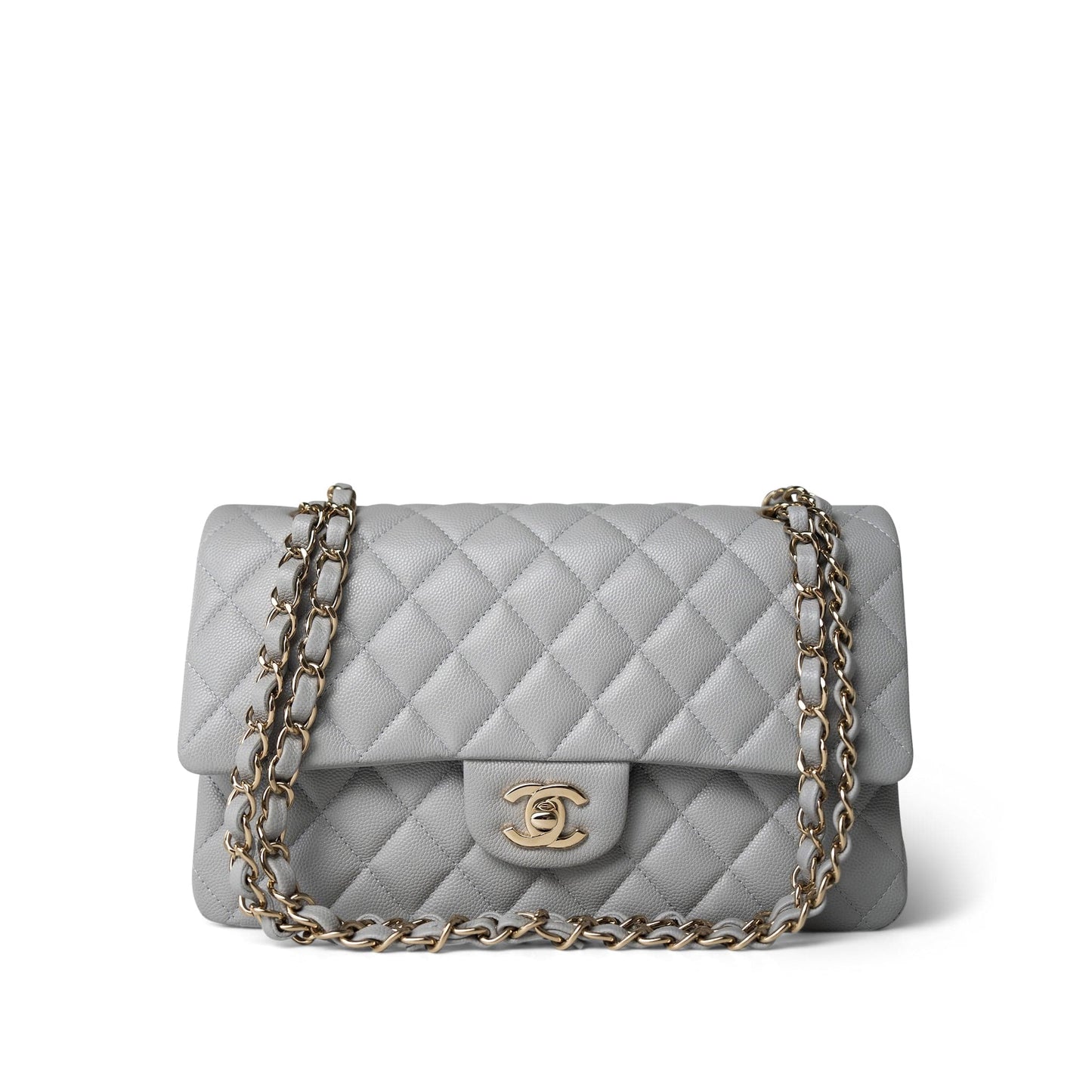21A Grey Caviar Quilted Medium Classic Flap Light Gold Hardware