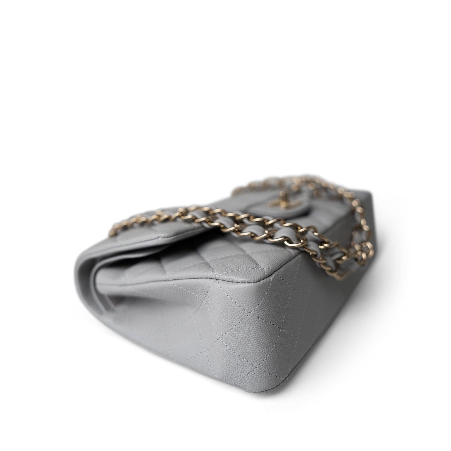 21A Grey Caviar Quilted Medium Classic Flap Light Gold Hardware