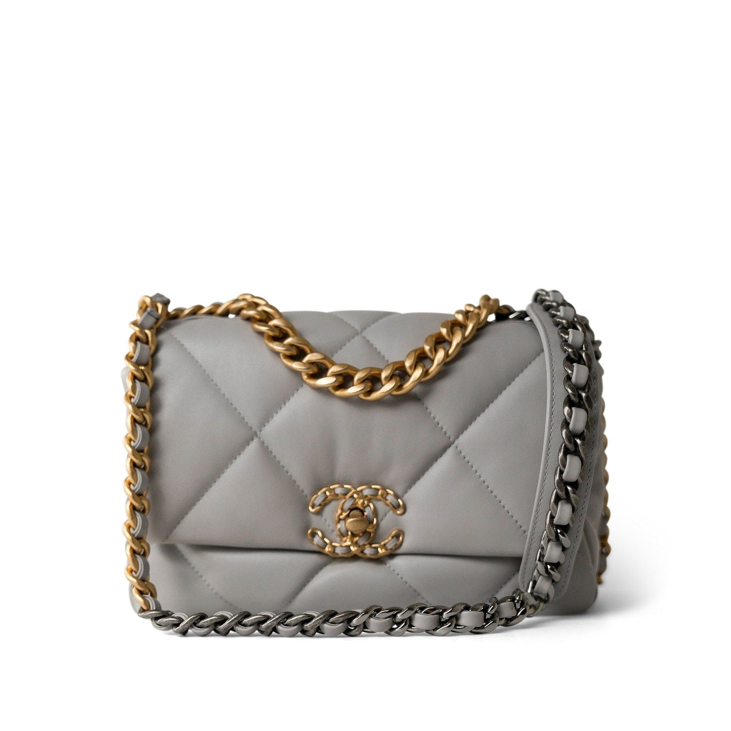 21A Grey Lambskin Quilted 19 Flap Mixed Hardware