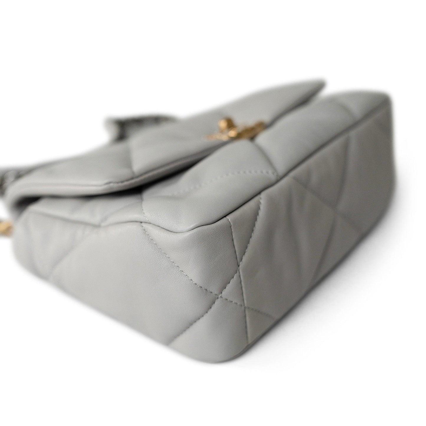 21A Grey Lambskin Quilted 19 Flap Mixed Hardware