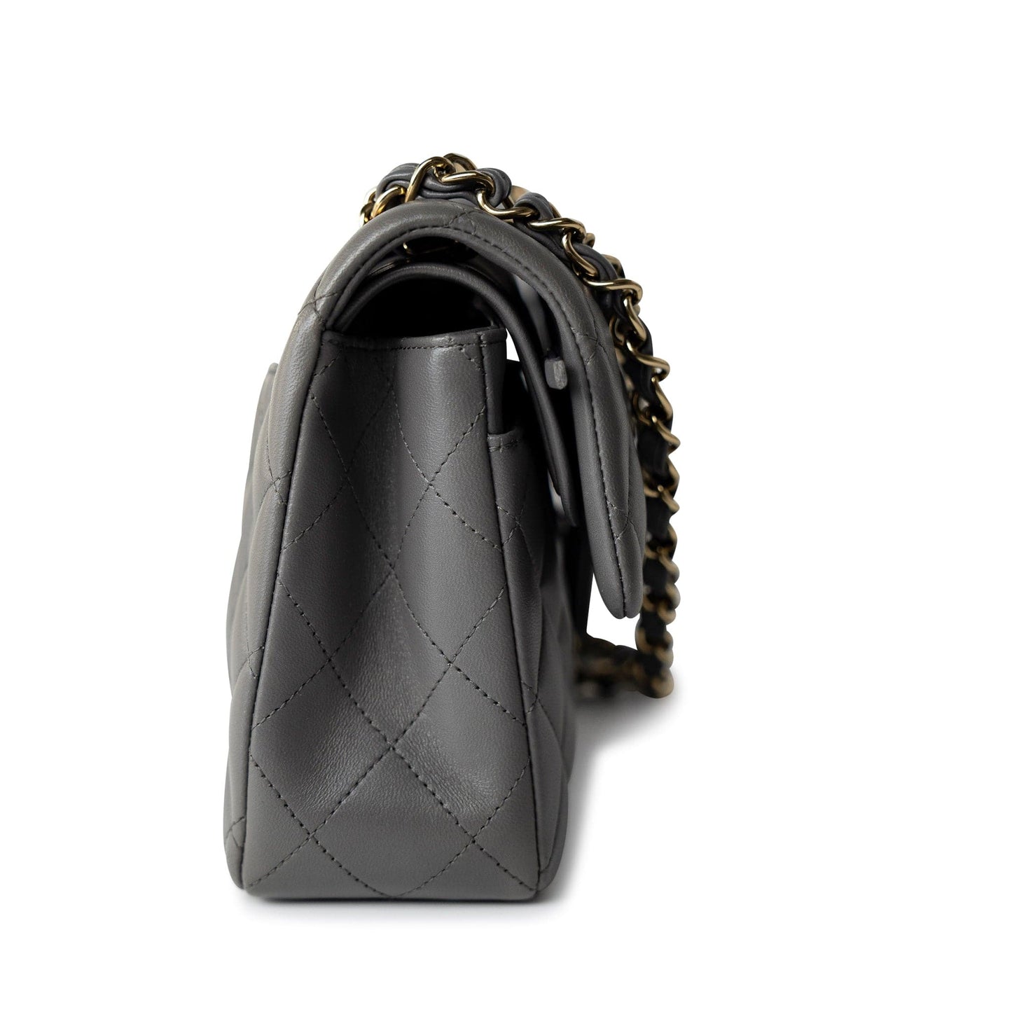 22A Grey Lambskin Quilted Small Classic Flap Light Gold Hardware