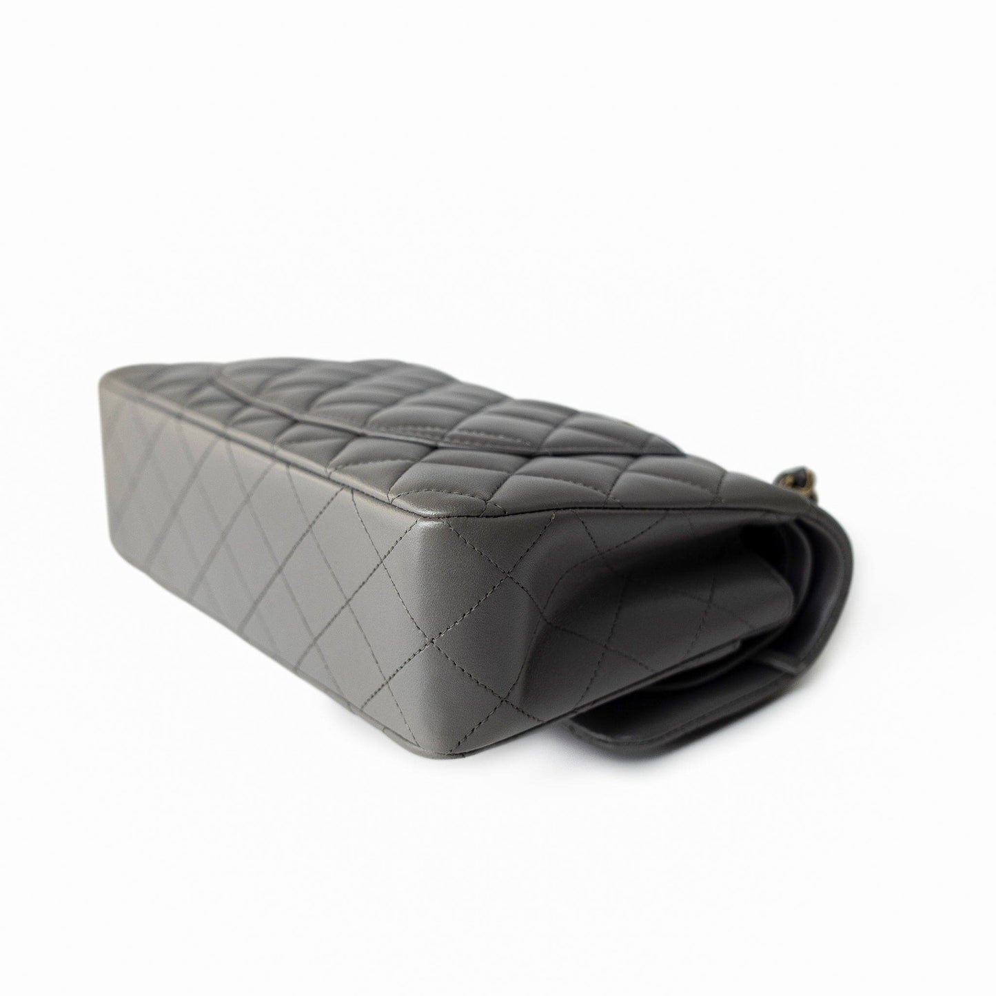 22A Grey Lambskin Quilted Small Classic Flap Light Gold Hardware